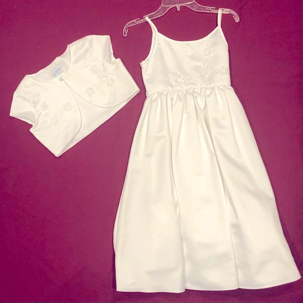 White Special Occasion Dress and Shrug Jacket